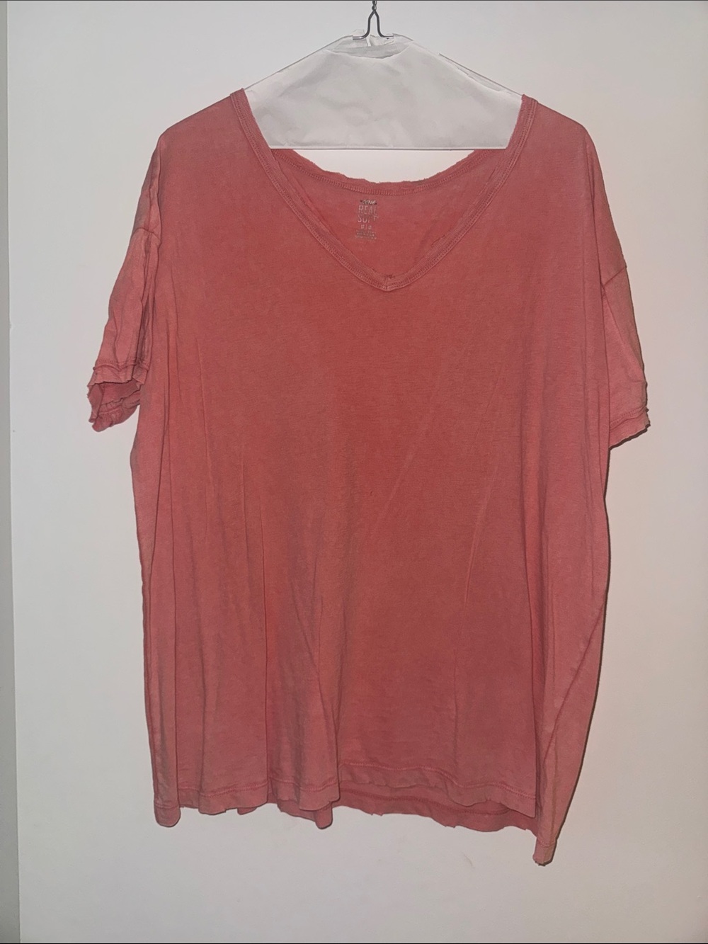 Real Soft Aerie Relaxed V-Neck Short Sleeve Oversized Tee in Coral